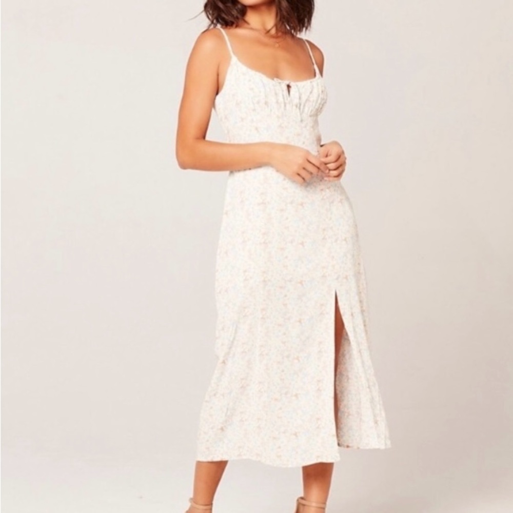 l*space Cream Floral Midi Dress with Side Slit